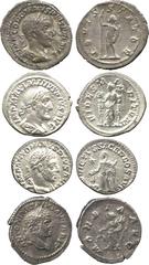 ANCIENT COINS. ROMAN. Caracalla, Silver Denarius, Rome, AD 210-213, rev Moneta (RIC 224); Elagabalus (AD 218-222), Silver Denarius, Antioch, undated, rev Elagabalus sacrificing (RIC 191); Maximinus I 