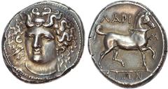 Ancient Greece Ancient Greece Thessaly, Larissa (c. 356‑342 BC) AR Stater, 11.90g. Head of the nymph Larissa facing slightly to the left, wearing ampyx, earring and necklace. Rev. ΛAPI‑Σ / AIΩN, bridl
