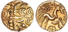 Celtic Celtic Atrebates & Regini, Commius (c. 50-25 BC) AV Stater, 'Muzzles' type, 5.64g. Stylised, devolved head of Apollo facing right. Rev. [COMMIOS], stylised horse right, arm and three 'horse muz