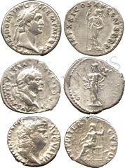 ANCIENT COINS. ROMAN. Nero (AD 54-68), Silver Denarius, Rome, AD 64-65, laureate head right, rev Jupiter seated left on throne (RIC 53), fair and rare ; Vespasian (AD 69-79), Silver Denarius, Rome, AD