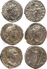 ANCIENT COINS. ROMAN. Faustina I, under Antoninus Pius (AD 138-161), Silver Denarius, Rome, after AD 141, rev Ceres (RIC 361), very fine ; Marcus Aurelius as Caesar, Silver Denarius, Rome, AD 140, lau