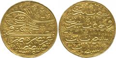 † ISLAMIC COINS. Ottoman. Ahmad III (1115-1143h), Gold Presentation Five Ashrafi, Qustantaniyya 1115h, 13.57g (Pere Osmanlarda Madeni Paralar 504). Has been mounted at 12 o’clock but expertly repaired
