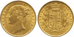 THE BENTLEY COLLECTION OF BRITISH MILLED GOLD SOVEREIGNS. Victoria, Sovereign, 1864, die number 1, second larger young head left, ww incuse on truncation without stops, date below, stub top to 4, curv