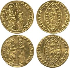 WORLD COINS. VENETIAN DUCATS AND ZECCHINI AND THEIR IMITATIONS. Marc’Antonio Giustinian (1684-1688), Gold Zecchini, 3.49g; Francesco Morosini (1688-1694), Gold Zecchini, 3.49g (Paol 1, 4; Gig 60, 61).