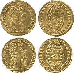WORLD COINS. VENETIAN DUCATS AND ZECCHINI AND THEIR IMITATIONS. Alvise II Mocenigo (1700-1709), Gold Zecchini, 3.50g; Giovanni II Corner (1709-1722), Gold Zecchini, 3.44g (Paol 2, 13; Gig 63, 64). Fir
