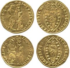 WORLD COINS. VENETIAN DUCATS AND ZECCHINI AND THEIR IMITATIONS. Alvise III Mocenigo (1722-1732), Gold Zecchini, 3.47g; Alvise Pisani (1735-1741), Gold Zecchini, 3.47g (Paol 7, 5; Gig 65, 67). First sl