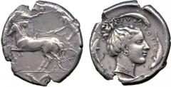 ANCIENT COINS. A Selection of Syracuse Tetradrachms from an Old Collection. A Boehringer Plate Coin, from the Virzi Collection. Sicily, Syracuse (Second Democracy, 466-405 BC), Silver Tetradrachm, str