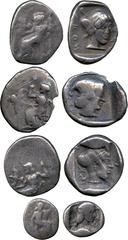 ANCIENT COINS. Greek Coins. ex British Museum Collection. Arkadia, Arkadian League (c.468-460 BC), Silver Hemidrachm, Tegea mint, Zeus Lykaios enthroned, rev head of Kallisto three-quarters facing, in