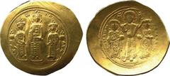 ANCIENT COINS. Byzantine. Romanus IV Diogenes (AD 1067-1071), Gold Histamenon, +PWMAN EV Δ OKIA , Christ standing, crowning Romanus and Eudocia, each holding globus cruciger, rev KWN MX AN Δ , Michael