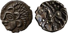 BRITISH COINS. Ancient British. A Collection Of The Coins Illustrated In Silver Heads, Royal Tales. Uninscribed and Dynastic Issues. Catuvellauni, Amersham Moon Man Type (c.55-45 BC), Silver Unit, Cel