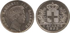 FOREIGN COINS. Greece. Otho, 1-Drachmai, 1832 (KM 15). Somewhat polished and with adjustment marks on obverse, otherwise extremely fine. £200-250