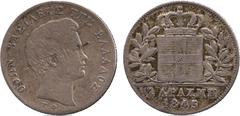 FOREIGN COINS. Greece. Otho, ¼-Drachmai, 1845 (KM 18). Knock in the field in front of the portrait, otherwise good fine and very rare. £1000-1200
