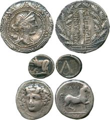 ANCIENT COINS. Greek. Thessaly, Larissa (c.356-342 BC), Silver Stater, head of nymph Larissa facing, slightly inclined to left , rev horse prancing right, 11.03g, 12h (BCD Thessaly II, 306ff), surface