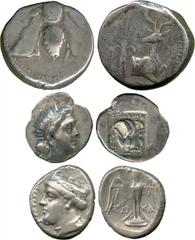 ANCIENT COINS. Greek. Ionia, Ephesos (c.390-325 BC), Silver Tetradrachm, bee , rev forepart of stage right, palm-tree on left; Pontos, Amisos (late 5th - 4th Century BC), Silver Drachm, head of Hera l