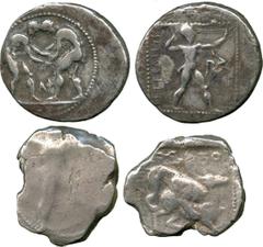 ANCIENT COINS. Greek. Pamphylia, Aspendos (c.380-325 BC), Silver Stater, two wrestlers grappling , rev slinger standing right, triskeles on right (SNG France 83); Cyprus, Kition, Azbaal (c.449-425 BC)