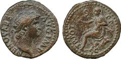 ANCIENT COINS. ROMAN. Mint of Rome unless otherwise stated. Nero (AD 54-68), Æ Semis, AD 64, NERO CAES AVG IMP , laureate head right, TR POT PP , Roma, helmeted and in military dress, seated left on c