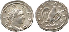ANCIENT COINS. ROMAN. Mint of Rome unless otherwise stated. Divus Titus (died AD 81), Silver Antoninianus, struck under Trajan Decius, AD 250-251, DIVO TITO , radiate head of Divus Titus right , rev C