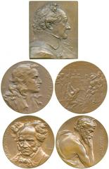 WORLD COMMEMORATIVE MEDALS. Austria and Holy Roman Empire. Literature, Goethe, Rectangular Bronze Plaquette, by F Stiasny, bust right, 65.5mm x 54.5mm; Schiller, Bronze Medal, signed RO , bust right, 