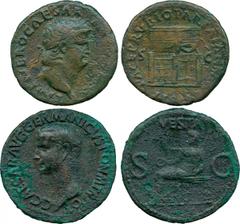 ANCIENT COINS, ROMAN, Mint of Rome unless otherwise stated Roman Æ Coins (2), Caligula (AD 37-41), As, bare head left, rev Vesta; Nero (AD 54-68), AS, laureate head right, rev façade of the temple of 