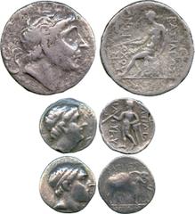 ANCIENT COINS, GREEK, Kingdom of Syria, Antiochos I (281-261 BC), Silver Tetradrachm, minted at Seleucia, diademed head facing right , rev Apollo seated left on omphalos, monograms on left and right (