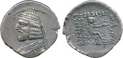 ANCIENT COINS, THE DAVID SELLWOOD COLLECTION OF PARTHIAN COINS, Arsaces XVI (78/7-62/1 BC), Silver Drachm, minted at Rhagae, diademed and short bearded bust left, spiral torque, dotted border , rev ar
