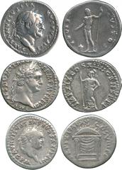 ANCIENT COINS, ROMAN, Mint of Rome unless otherwise stated, Vespasian (AD 69-79), Silver Denarius, laureate head facing right , rev Jupiter (RIC 849); Titus (AD 79-81 ), Silver Denarius, laureate head