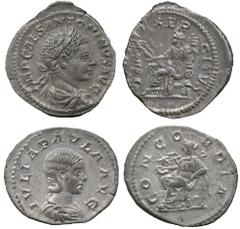 ANCIENT COINS, ROMAN, Mint of Rome unless otherwise stated, Elagabalus (AD 218-222), Silver Denarius, laureate and draped bust facing right , rev [FIDE]S EXERCITVS , Fides seated left, holding eagle a