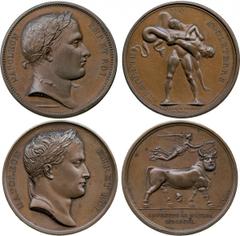 COMMEMORATIVE MEDALS, WORLD MEDALS, France, Napoleon, the Conquest of Naples, 1806, Bronze Medal, by Brenet, laureate bust of Napoleon right, rev man-headed bull, head of Vulcan below, Victory above, 