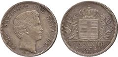 EUROPEAN COINS, GREECE Otho, Silver Drachmi, 1834A, Paris mint (KM 15). Lightly toned, extremely fine and rare. £700-900