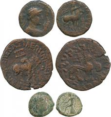 ANCIENT COINS, GREEK, Ancient Bronze Coins (3), comprising Kingdom of Syria, Antiochos III; Indo-Scythian, Azes I; and Kushan, Vashishka. All identified in collector’s envelopes, good fine . (3) £30-5