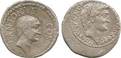 ANCIENT COINS, ROMAN, Mark Antony & Lucius Antony, Silver Denarius, Ephesus, 41 BC, bare head of Mark Antony right, rev L ANTONIVS COS , bare head of Lucius Antony right, 3.23g, 12h (Cr 517/5a; RCV 15