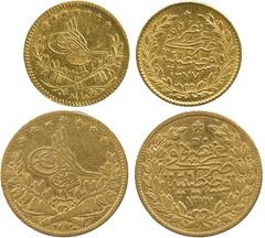 G Islamic Coins, Ottoman Empire, Abdulaziz , Gold 25-Kurush, Qustantiniya 1277h, Year 11, 50-Kurush, Qustantiniya 1277h, Year 9 (KM 694, 695), Extremely fine and very fine . (2) £200-250