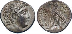 ANCIENT COINS, GREEK, Kingdom of Syria, Demetrios II (second reign, 129-125 BC), Silver Tetradrachm, mint of Tyre, struck 129/8 BC, head of Demetrios II facing right, diademed , rev BA ΣIΛ E ΩΣ Δ HMHT