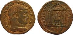 ANCIENT COINS, ROMAN , Maxentius (AD 306-312), Æ Follis, mint of Rome, struck c. AD 308-310, IMP C MAXENTIVS P F AVG , head facing right, laureate , rev CONSERV VRB SVAE , hexastyle temple, within whi