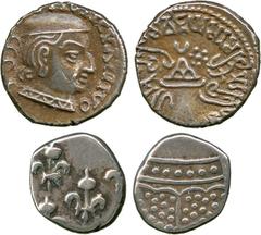 WORLD COINS, INDIA, Ancient India, Western Kshatrapa (2nd - 4th Century AD), Silver Drachm; French India, Silver Fanon. Both good very fine . (2) £20-30