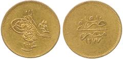 G ISLAMIC COINS, OTTOMAN, Abdul Aziz, Gold Guinea/100-Ghurush, Misr 1277h, Year 5, 8.51g. Good very fine. £150-180