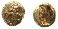 LYDIA AND THE PERSIAN ROYAL COINAGE No.: 15 Estimate: £ 50 Siglos 5.51g, Class IV A, time of Artaxerxes I, c.455-420 BC, kneeling-running figure of the Great King right, holding dagger and bow, rev re