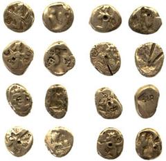 LYDIA AND THE PERSIAN ROYAL COINAGE No.: 30 Estimate: £ 80 Sigloi (8), type III, spear and bow (2) and type IV, dagger and bow (6). All with multiple countermarks, and central test punch, fine. (8) £8