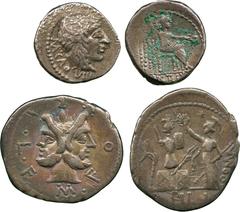 ANCIENT COINS, ROMAN, M. Furius Philus (119 BC), Silver Denarius, laureate head of Janus, rev Roma crowning trophy (Cr 281/1); M. Porcius Cato (89 BC), Silver Quinarius, female bust facing right, rev 