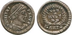 ANCIENT COINS, ROMAN, Valens (AD 364-378), Silver Siliqua, Antioch, AD 367-375, D N VALENS P F AVG , pearl-diademed, draped and cuirassed bust facing right, rev VOT / X / MVLT / XX within laurel-wreat