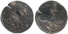 COINS, 錢幣 , INDIA – PORTUGUESE, 印度 - 葡屬 , Jaffna: Silver 2-Tangas, Goa, 1640, Obv arms and (G)A, Rev standing St Philip, countermarked VOC twice on reverse, I above for Jaffna and R (cf Sch 1287 RRRR;
