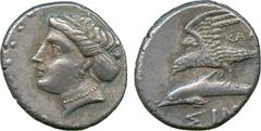ANCIENT COINS, Greek, Paphlagonia, Sinope (c.325-300 BC), Silver Drachm, head of nymph facing left, rev Σ IN Ω , sea-eagle on a dolphin left, KA Λ[Λ IA] behind, 5.03g, 6h (SNG BM Black Sea 1488; SNG S