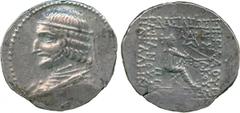 ANCIENT COINS, PARTHIAN COINS , Arsaces XVI (78/7-62/1 BC), Silver Tetradrachm, minted at Seleucia on the Tigris, diademed and short bearded bust left, wearing spiral torque, dotted border , rev arche