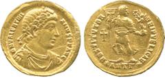 ANCIENT COINS , Roman, Valentinian I (AD 364-375), Gold Solidus, mint of Antioch, struck AD 364, D N VALENTINIANVS P F AVG , rosette-diademed, draped and cuirassed bust facing right, rev RESTITVTOR RE