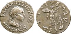 ANCIENT COINS, GREEK, Indo-Greek Kingdom, Menander (c.165/155-130 BC), Silver Drachm, diademed and draped bust right, rev Athena Alkidemos standing left, holding a shield and hurling a thunderbolt, mo