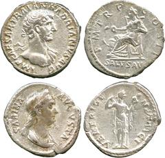 ANCIENT COINS, ROMAN, Hadrian (AD 117-138), Silver Denarius, laureate and draped bust facing right , rev Salus seated left; Sabina (his wife), Silver Denarius, draped bust right , rev Venus. First goo