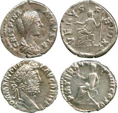 ANCIENT COINS, ROMAN, Commodus (AD 177-192), Silver Denarius, laureate head facing right , rev emperor; Crispina (his wife), Silver Denarius, draped bust right , rev Venus. First good very fine, the s