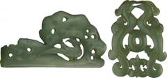 COINS, 錢幣, CHINA – ANCIENT 中國 - 古代 , Miscellaneous 雜項 : Hetian Jade Carving 和田玉掛飾 (2), two facing mythical animals, 40mm x 53mm x 4mm; bird under tree, 38mm x 70mm x 7mm. Well-preserved. (2pcs) Estima