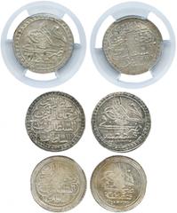 ISLAMIC COINS, Ottoman-Empire, Mahmud II, Silver 10-Para (3), 1223h, Years 10, 12, 16 (KM 574). First in PCGS holder graded MS63, the others good extremely fine to uncirculated. (3) £50-70