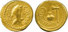 THE ALFRED FRANKLIN COLLECTION OF ANCIENT COINS, ROMAN GOLD , Julius Caesar, Gold Aureus, with Aulus Hirtius as Praetor, struck 46 BC, C CAESAR COS TER , veiled head of Pietas facing right, rev A HIRT